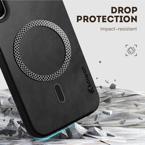 Image of KARWAN Shockproof Hybrid Leather Finish Back Case Cover Compatible with Samsung Galaxy A56 with Wireless MagEaze Charging Cover, Anti-Scratch Shield Case with Strong Minimalist Design (Black)