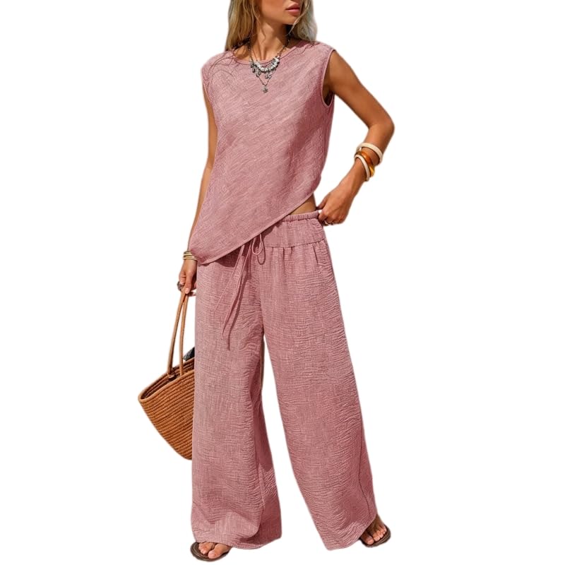Ensemble en lin femme avec haut asymétrique et pantalon large fluide