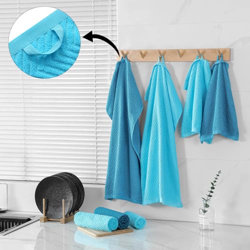 Image of 100% Cotton Kitchen Towels and Dishcloths Set, Pack of 8 Super Absorbent 16 inch x 25 inch Kitchen Towels and 13 inch x 13 inch Dish Cloths (400 GSM)