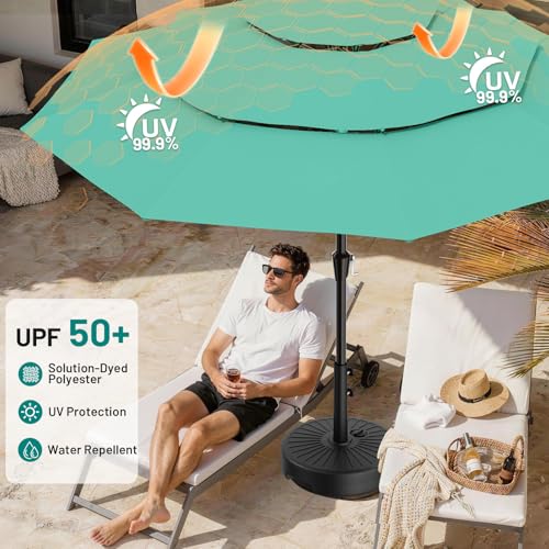 Image of AreShark 9ft 3-Tier Patio Umbrellas, Outdoor Umbrella with 8 Sturdy Ribs UV Protection Windproof, Market Table Umbrella w /Push Button Tilt & Crank for Pool, Porch, Deck, Garden(Aruba Blue)