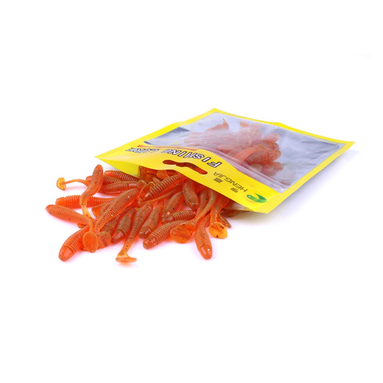 50 Pcs 5cm Fishing Lures Fishing Lures Fishing Soft Plastic Shad Lures Fishing Baits Soft Plastic Fishing Lures T Tail Grub Worm Baits for Fish Tackle Accessory (4#(Orange))