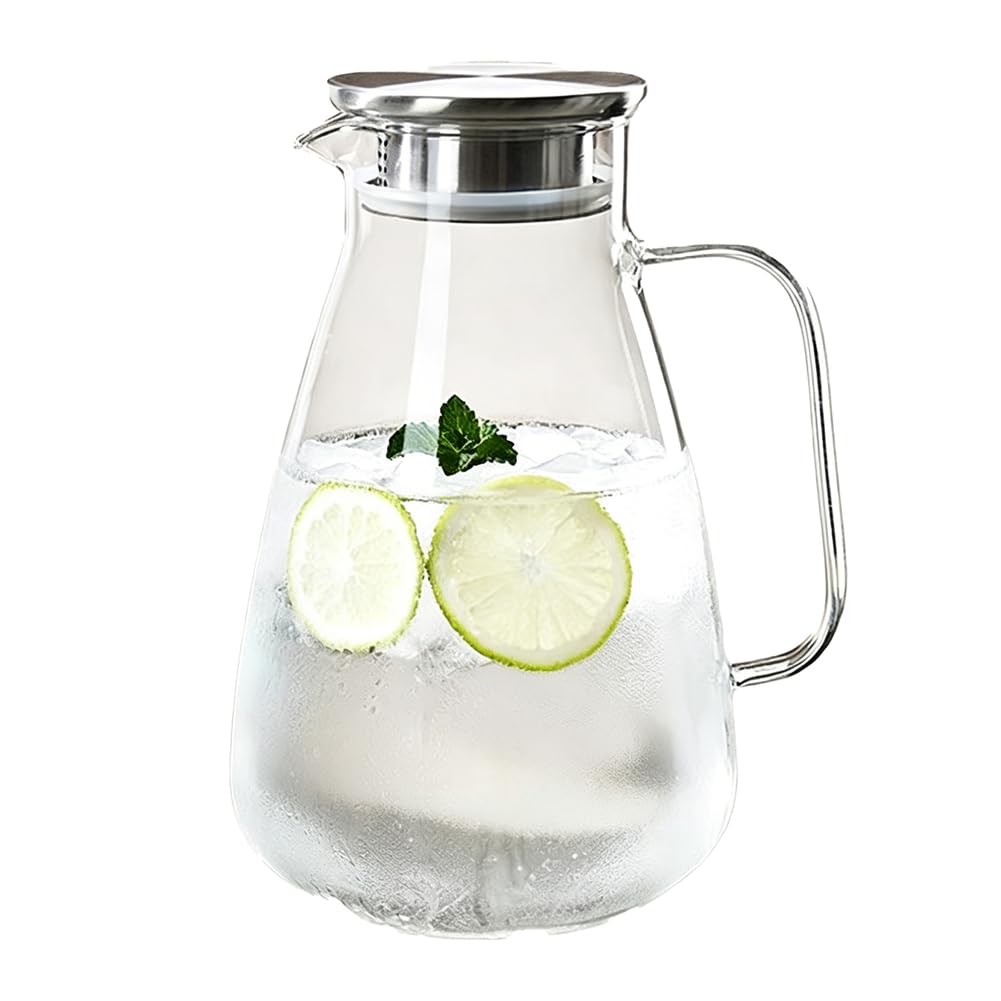 YTSMZX Glass Water Jug Transparent With Lid Iced Tea Pitcher for Fridge Carafe With Lid Glass Water Jug For Juice Milk Cold Or Hot Beverages Durable,2.2L
