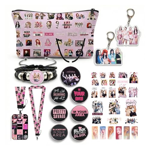 PINK Korea Pop Fanartikel Set Blink Geschenkpaket mit Stickern Schlüsselanhängern Armband Tasche Lanyard Fotokarten & mehr Kreatives Merch Set für Fans
