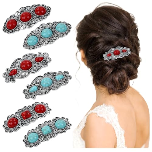 Pinzas para cabello vintage con turquesa artificial rojo y verde