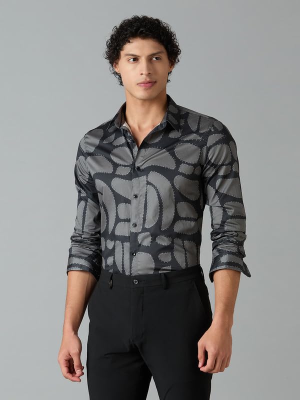 Image of Men's Printed Regular Fit Full Sleeves Cotton Formal Shirt