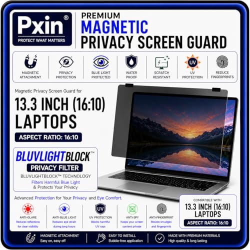 Image of Pxin Nano | 13.3 Inch (16:10) | Magnetic Privacy Screen | Anti Blue | Anti Glare | Anti UV | Nano Privacy Filter compatible with HP /Dell /Lenovo /Asus /Acer