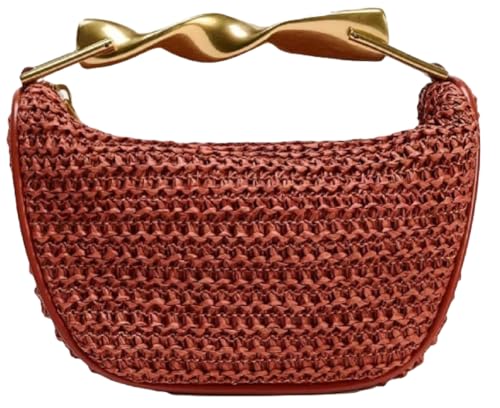 Straw Tote Bag Purse for Women Mini Beach Crossbody Handbag Metal Top Handle Clutch Summer Purse Shoulder Bag Woven Handbag