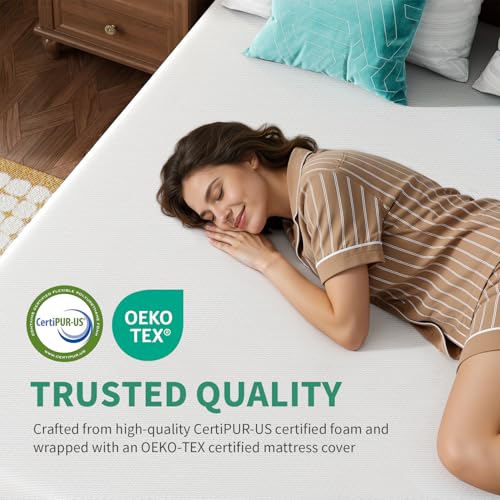 Image of FDW 6 Inch Queen Mattress, Medium Firm Base Foam, Breathable & Comfortable with Removable Washable Zipper Cover, Bed in a Box, CertiPUR-US Certified, White