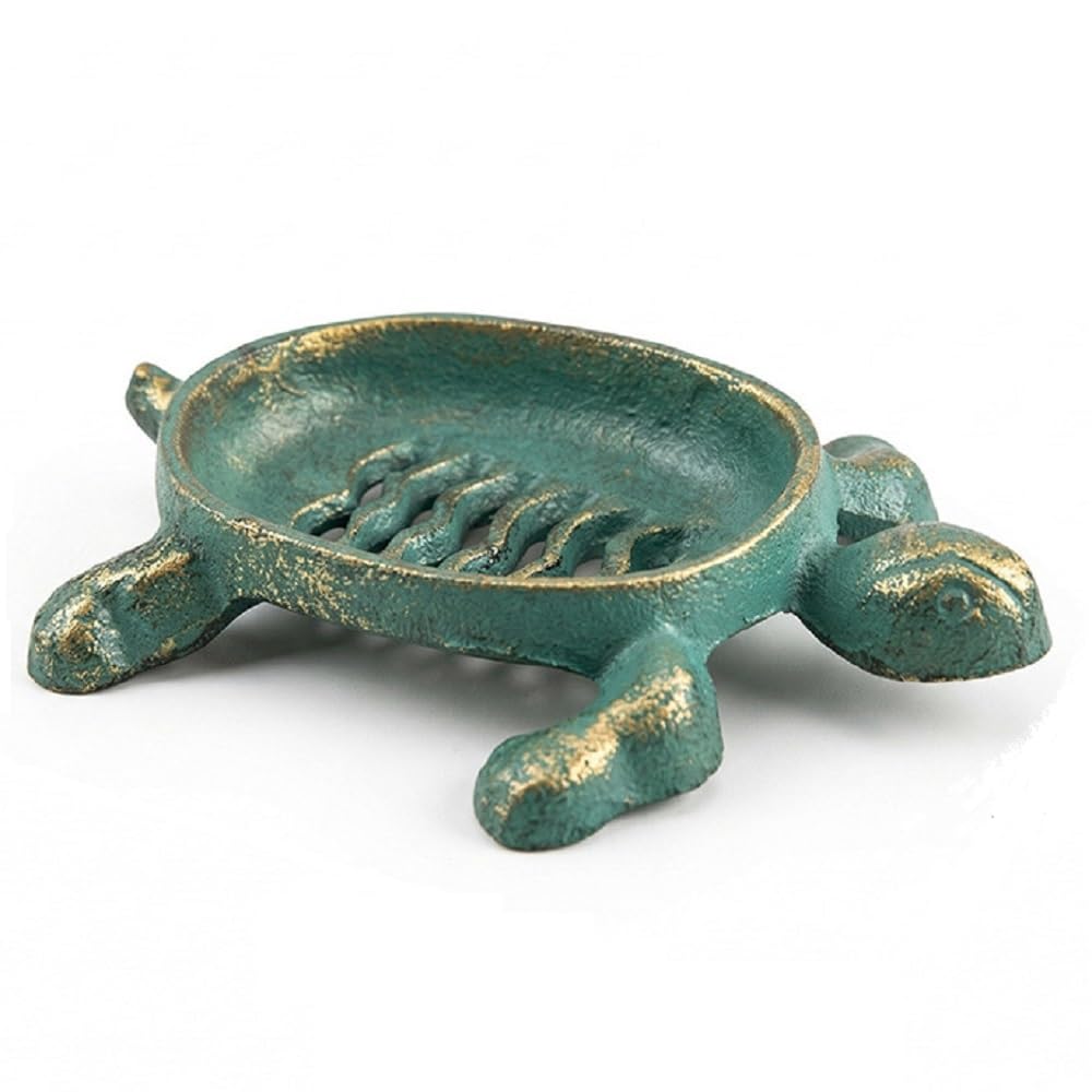 Bafnsiji Heavy Duty Cast Iron Turtle Soap Dish – Rustic Vintage Decorative Soap Holder for Bathroom & Kitchen Counter, Solid Metal Soap Tray with Drainage Slats, Animal Figurine Ornament,B