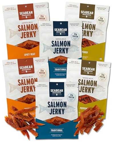 SeaBear Smoked Wild Alaskan King Salmon Jerky Variety 6-Pack