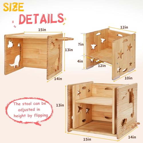 Image of Montessori Weaning Table and Chair Set for Toddlers Age 1-3,with Blackboard | Flip Stool to Adjust Height, Storage Hooks, Puzzle Storage Boards, Natural Wood,CPC Certification,for Dining,Painting,Reading