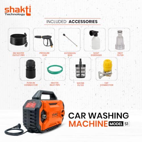 Image of [Upgraded 2026] Shakti Technology S1 Pressure Washer - 1700W, 100% Copper-Winding Motor, 120 Bar High Pressure, 8-Meter Hose Pipe for Car, Bike, Solar Panel, Home & Garden Cleaning