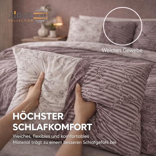 Bettwäsche 200x220 cm 3-teilig, Braun Beige Grau, Baumwolle Renforcé Bettwäsche Set mit Bettbezug 200x220 cm und 2 Kissenbezügen 80x80 cm… – Ansicht 2