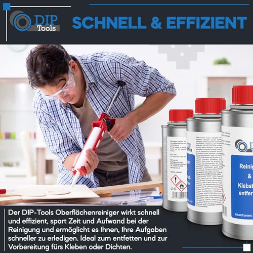 DIP Tools Reiniger und Klebstoffentferner, für glatte und poröse Flächen, Wartung Montagearbeiten Dichtflächen Klebflächen, Entfetter Kaltreiniger Industriereiniger Reiniger Cleaner Entferner
