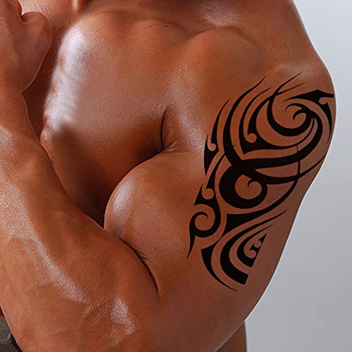 Tribal Totem Temporary Tattoo for Men 8 -Sheets Fake Black tattoo Body Stickers Arm Shoulder Chest (style1)