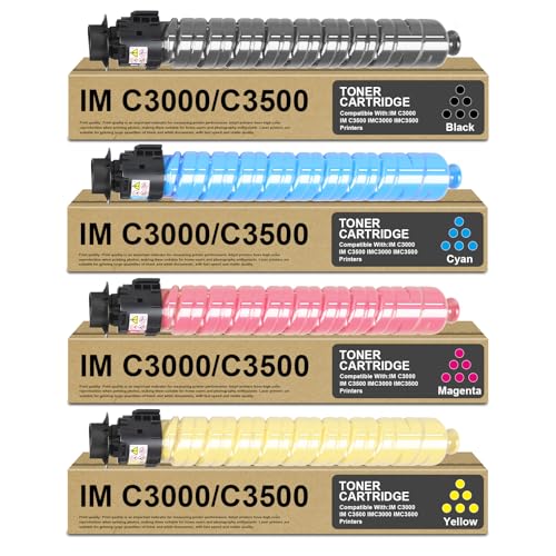 SRITE IMC3000 IMC3500 High Capacity Toner Cartridges 842251 842252 842253 842254 Replacement for Ricoh Lanier Savin IM C3000 IM C3500 Printer（4 Pack-Black, Cyan, Magenta, Yellow