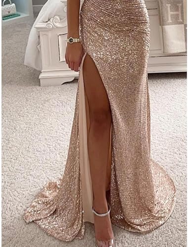 Women's Sequin V-Neck Prom Dresses 2024 Long Mermaid Ball Gown Formal Evening Party Dress M0204