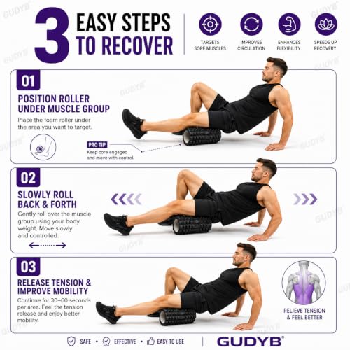 Image of Foam Roller for Deep Tissue Massage, Yoga Stretching Tool for Fitness, Workout (Black, 33cm)
