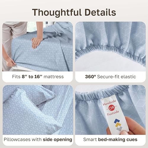 Image of California Design Den King Size Sheet Set - 100% Cotton, 600 Thread Count, Deep Pocket King Sheets, Premium-Feel Bedding with Sateen Weave - Urban Geometric Print