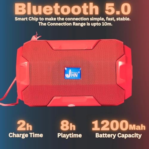 Image of Portable Wireless Bluetooth Speaker 5W, Built-in Torch, Deep Bass Stereo Sound, Long Battery Life, AUX Input, Rugged Water-Resistant Speaker for Outdoor & Indoor Use (Red)