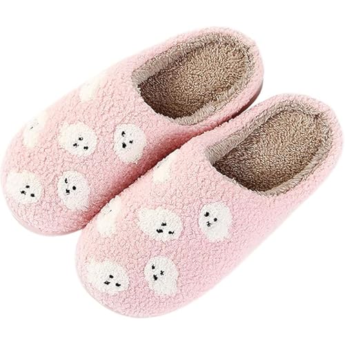 Image of Womens Mens House Slippers Retro Comfy Warm Plush Slip on Fluffy Memory Foam Home Sippers for Winter Indoor Outdoor