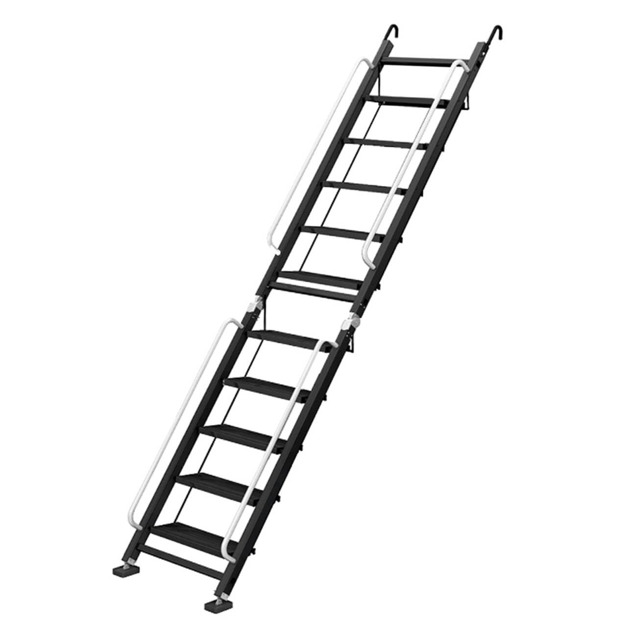 Wytrzymała składana aluminiowa drabina loftowa z ilami – 10-stopniowe schody strychowe do łóżek piętrowych, kamperów i domów – metalowa drabina do dachu (czarna, 8 stopni)