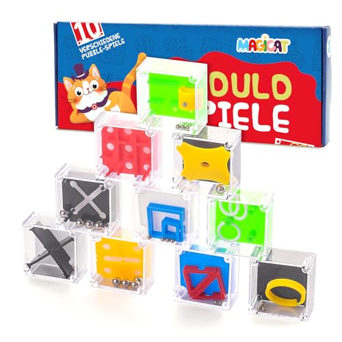 Magicat Premium Geduldspiele Set I 10 Herausfordernde Geduldspiele für Kinder BZW. Knobelspiele für Erwachsene I Ideales Mitgebsel Kindergeburtstag I Spaßige Lernspiele für Feinmotorik