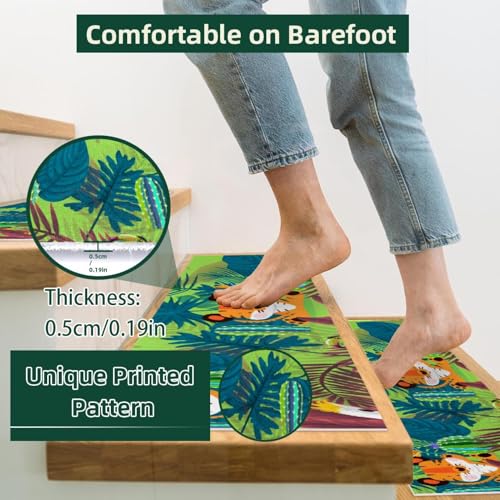 Peldaños para escaleras de madera alfombras antideslizantes 8x30 kit de 15 piezas diseño bosque 4