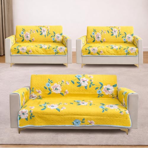 Image of Homerz Premium 7(3+2+2) Seater Quilted Reversible Sofa Cover Mat with Pocket Arms | Polyester Blend 350 GSM Full Coverage & Back Belt for Stability (Solara, 7(3+2+2) Seater)