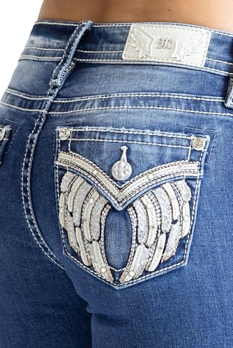 Miss Me Women's Golden V Wings Faux Flap Pockets Mid-Rise Bootcut Jeans4
