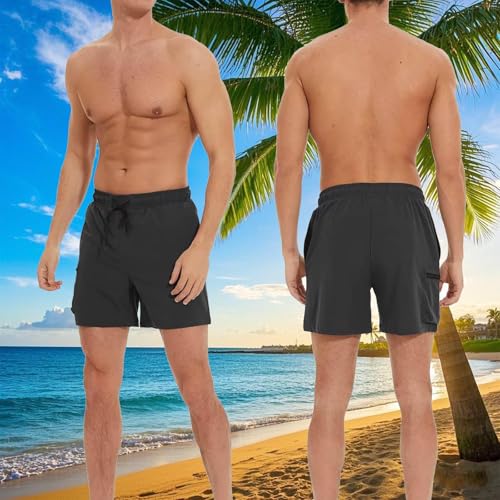 Sinzelimin Men's Beach Shorts Fashion Quick-Drying Swim Trunks Board Shorts Lace up Elastic Waist Track and Field Sport Pants2