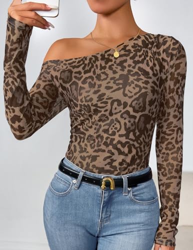 ZESICA Women's Floral Off Shoulder Long Sleeve Tops 2025 Fall Mesh Ruched Fitted Trendy Going Out Shirts Blouses3