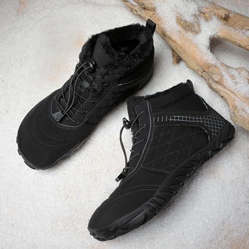Image of Winter Footwear Barefoot Shoes Women Men Zero Drop Barefoot Hiking Boots Slip On Warm Waterproof Snow Boot Minimalist Wide Toe Ankle Booties Five Finger Hike Shoes Outdoor