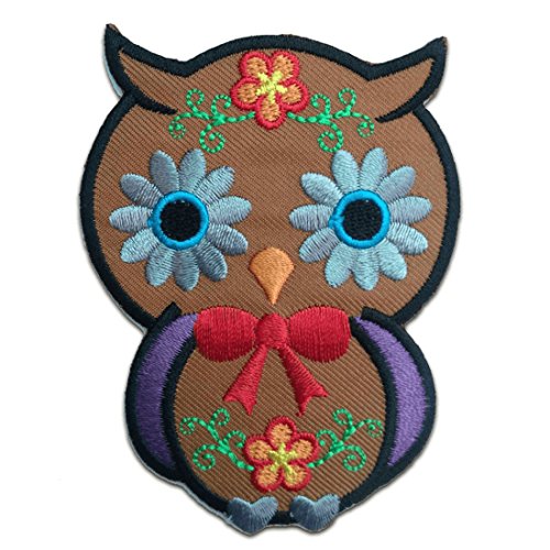 Parches - búho animal niños - varios colores seleccionables - 6.7 x 9.0 cm - by catch-the-patch® termoadhesivos bordados aplique para ropa, Farbvariante:marrón
