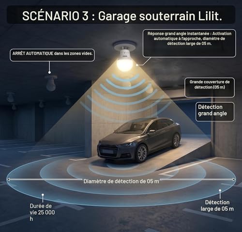 Ampoule LED détecteur de mouvement 9W E27 blanc chaud 2700K automatique - 4