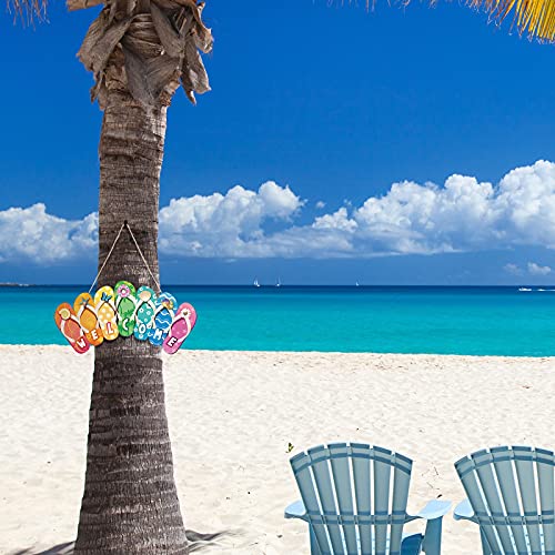 Summer Slippers Hanging Sign Shape Welcome Hello Flip Flop Wooden Door Plaque Rustic Wall Sign Yard Indoor Outdoor Garden Decoration with Rope (Welcome) - Image 6