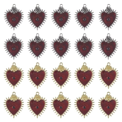 SUNNYCLUE 1 Box 20Pcs Gothic Heart Charms Halloween Charm Bulk Red Love Thorns Evil Eyes Enamel Charm With Rhinestones for jewellery Making Charms Findings DIY Necklace Earring Women Adults Craft