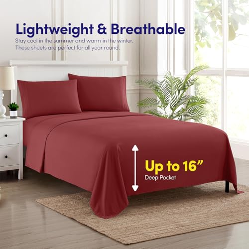 Image of 1500 Supreme Collection Extra Soft Split King Sheets Set, Burgundy - Luxury Bed Sheets Set with Deep Pocket Wrinkle Free Bedding, Over 40 Colors, Split King Size, Burgundy