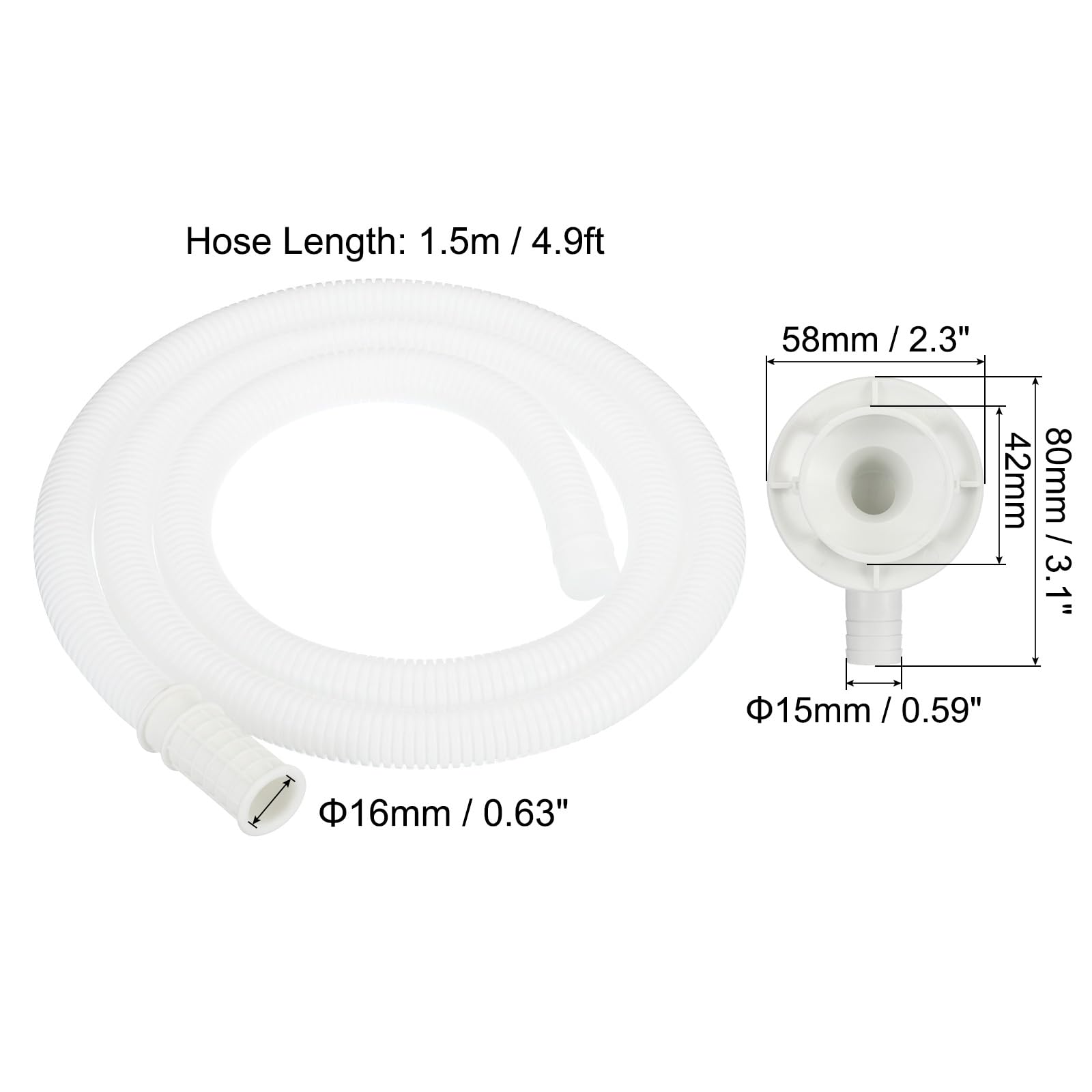 PATIKIL Aria Condizionatore Drenaggio Tubo Flessibile Kit 4,9ft (1,5m) Tubi Flessibile Scarico Universale AC con Connettore A a Morsetto per Rubinetto Unità AC Finestra Mini-Split, Bianco