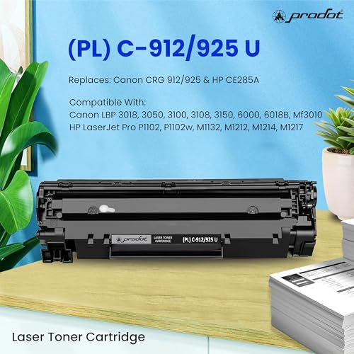 Image of ProDot 912 /925 Toner Cartridge Replaces Canon CRG 912 /925, HP CE285A Compatible with Canon LBP 3018 /3050 /3100 /3108 /3150 HP P1102 /P1102w /M1132 /M1212 I 1500 Page Yield I 1 Year Warranty (1 PC)