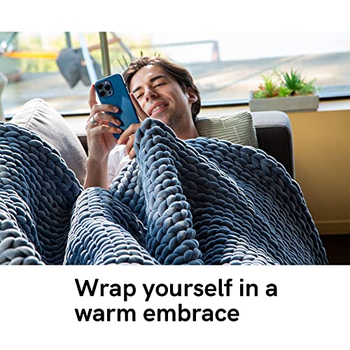 YnM Velvet Weighted Blanket, Handmade Chunky Knitted Design, Soft and Cozy, Temperature Regulating and Breathable, Machine Washable Throw for Sleep or Home Decor (Blue, 60x80 Inch, 20lbs)