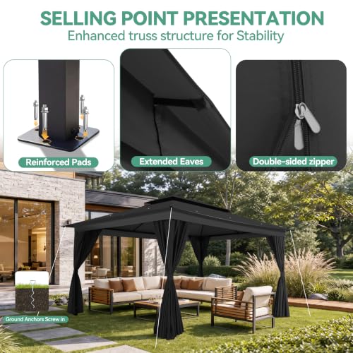Image of COBIZI 10x15 Outdoor Patio Gazebo with Privacy Curtains, Black