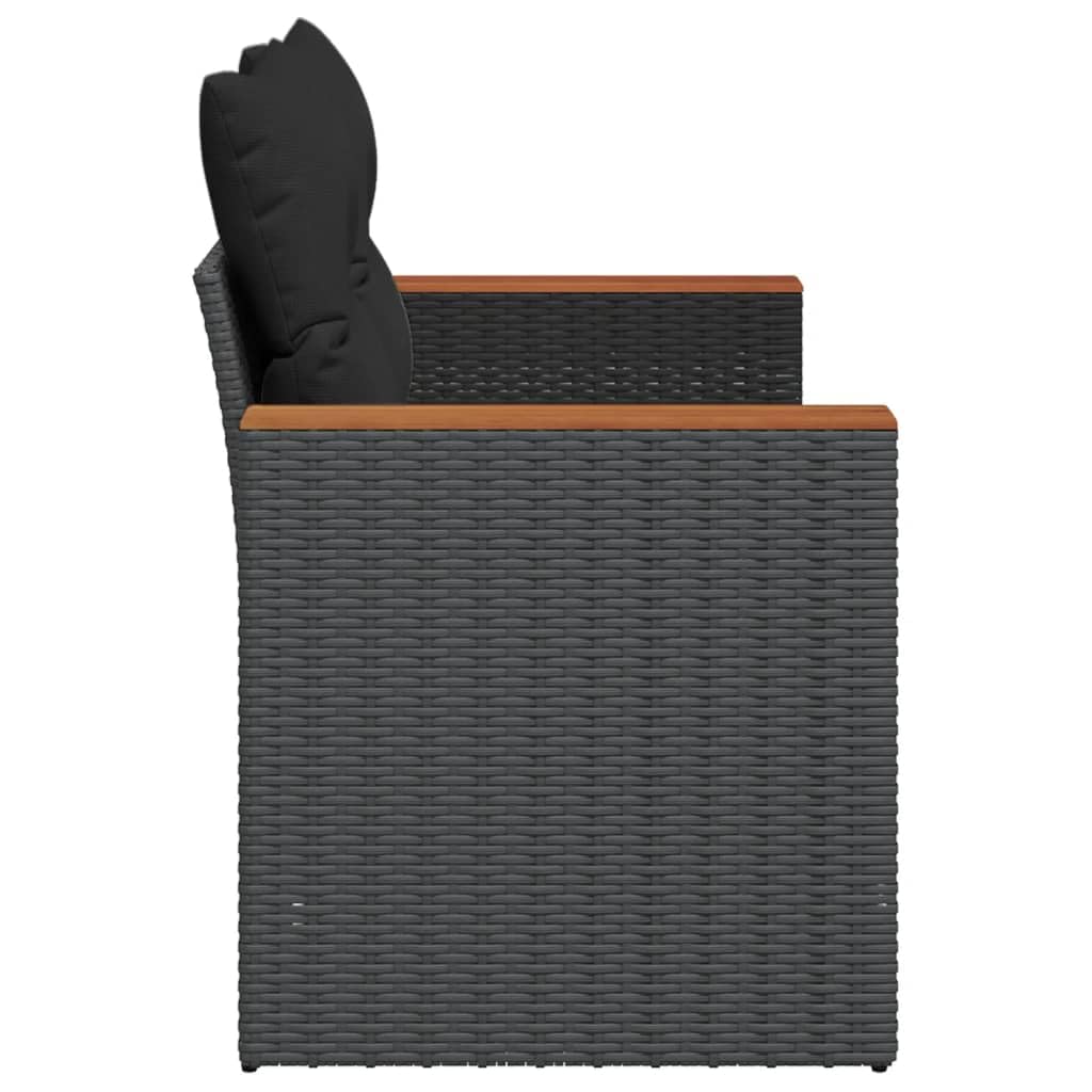 Myheimly Gartensofa mit Kissen 2-Sitzer Schwarz Poly Rattan Schwarz mit Stauraum 3041954de