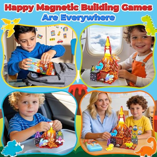 Image of 36PCS Mini Magnetic Tiles Dinosaur Kids Toys with Case - Toddler Travel Essentials Outdoor Set, Magnetic Blocks Montessori Preschool Sensory Building Toys for 3 4 5 Year Old Boys