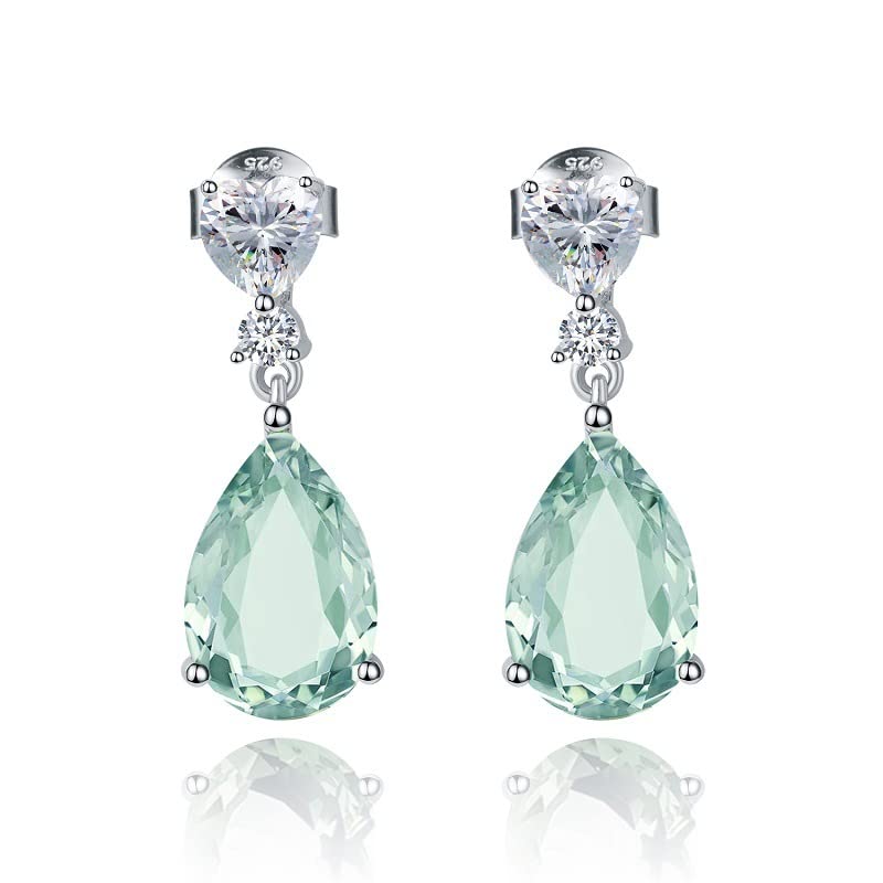 Kemstone Sterling Silver Natural Green Amethyst Earrings with White Zircon Accents Wedding Earrings - Main Image