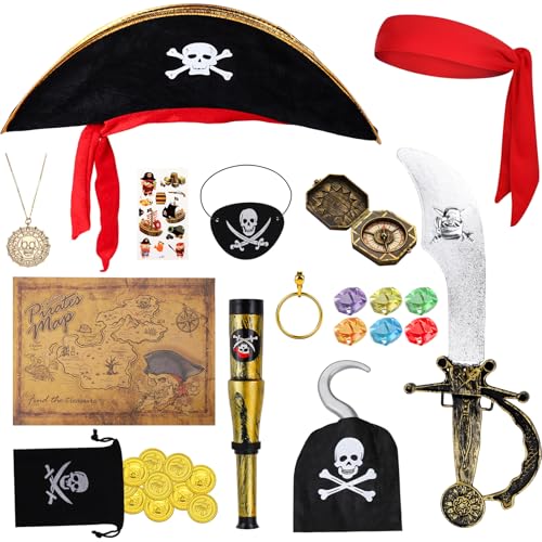gyoyede 14Pcs Pirate Costume Adults Pirate Accessories World Book Day Costumes for Adults 2026 - Pirate Hat Captain Hook Eye Patch for Storybook WBD Fancy Dress Up Party Cosplay
