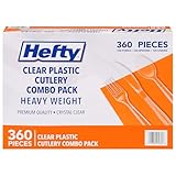 Hefty Heavy Duty Clear Plastic Assorted Cutlery, 360 Total Count, Includes 120 Forks, 120 Spoons, and 120 Knives, Bulk Disposable Plastic Utensils for Large Parties, Picnics, BBQs, Camping, and More