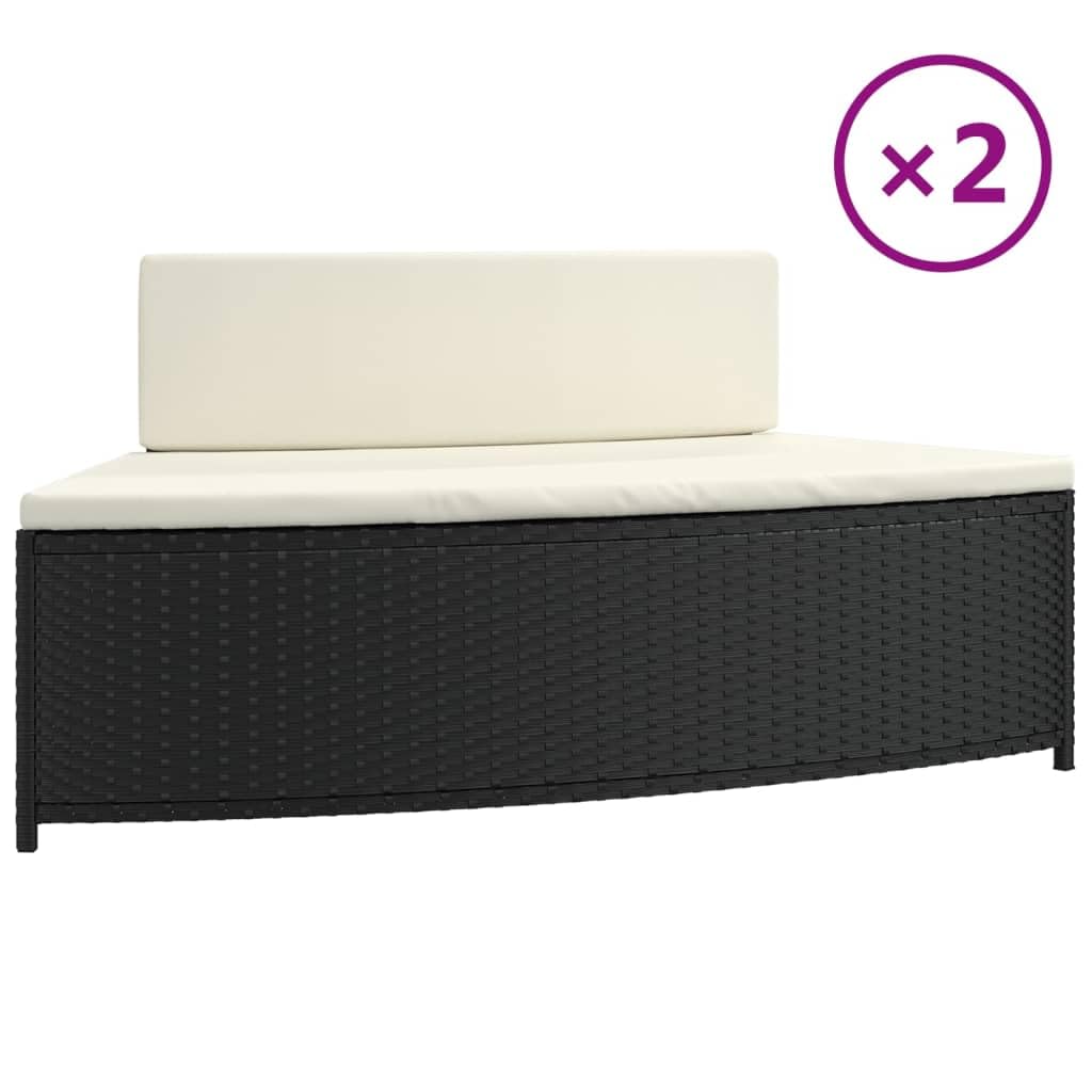 Lot de 2 bancs de bain à remous en polyrotin noir avec coussins - Cadre en acier revêtu par pulvérisation - Dossier confortable - Housse amovible - 110 kg maximum