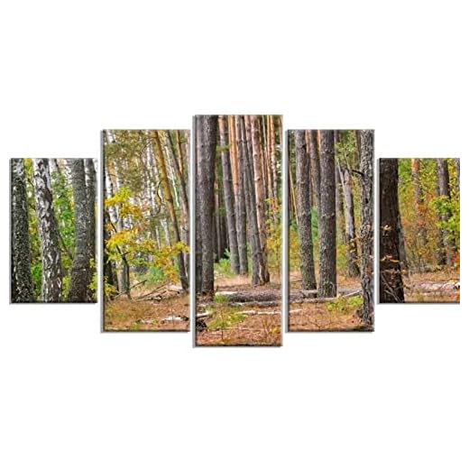 Heminredning Hd Print Målningar Skog med tjocka träslag Bild 5 stycken Väggkonst Modular Canvas Poster Sängbordsbakgrund Ingen ram