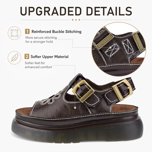 Image of Platform Sandals for Women Chunky Ankle Buckle Casual Open Toe Comfortable Flower Decoration Fisherman Sandals